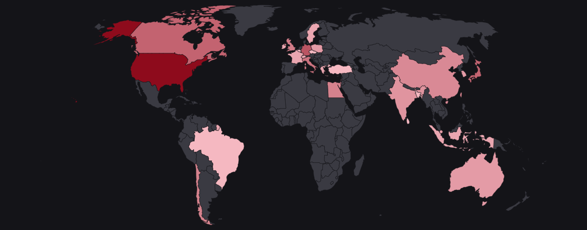 World map shading the 28 countries bootcamp attendees have come from