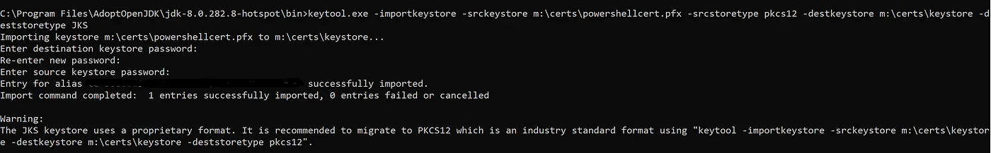 Import Keystore from PFX certificate file